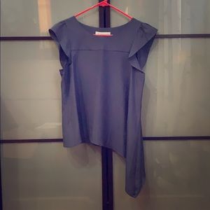 BCBG satin asymmetrical top with ruffle sleeve